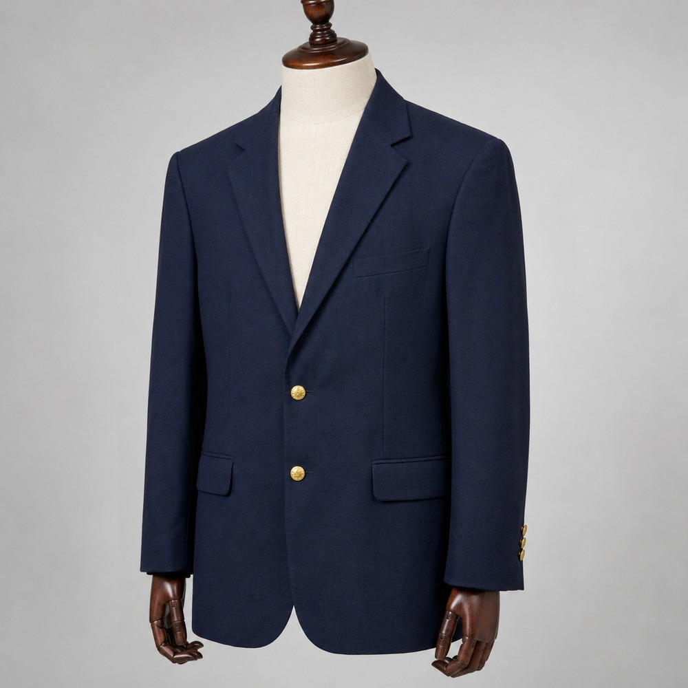 Brooks Brothers 346 Mens Navy Blue Blazer Gold Crest Button Sport Coat 43 Long